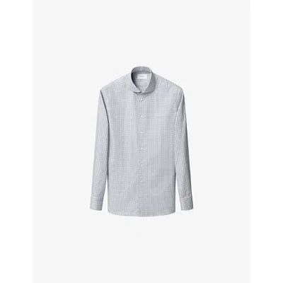 Eton Mens  Check-print Slim-fit Cotton-twill Shirt In Gray