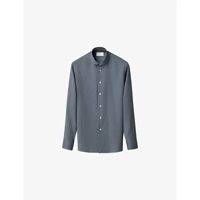 Eton Mens Mid Blue Semi Solid Slim-fit Merino-wool Shirt In Gray
