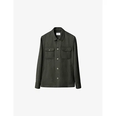 Eton Mens Mid Green Chest-pocket Long-sleeved Wool Overshirt Xl