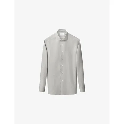 Eton Mens Mid Green Contemporary-fit Long-sleeved Cotton-twill Shirt In Gray