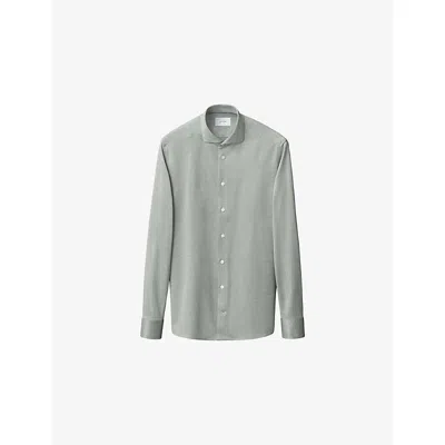 Eton Mens Mid Green Filo Di Scozia Contemporary-fit Cotton-knit Shirt In Gray