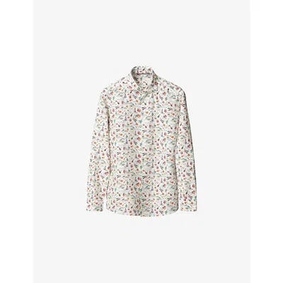 Eton Mens Sangria-pattern Long-sleeved Linen Shirt Multi