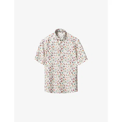 Eton Mens Sangria Short-sleeved Linen Shirt Multi