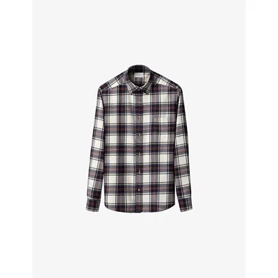 Eton Mens  Checked Casual-fit Cotton-flannel Shirt In Blue