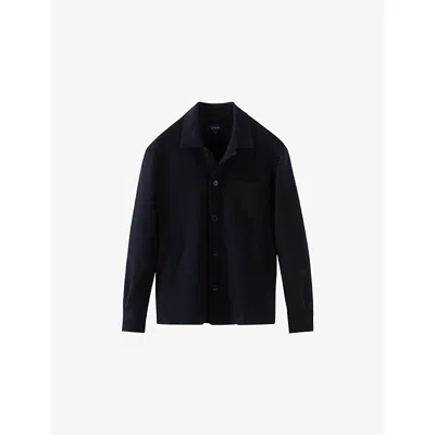 Eton Mens Navy Blue Chest-pocket Textured Wool Overshirt