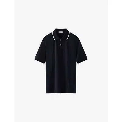 Eton Mens Navy Blue Contrast-trim Regular-fit Cotton-jersey Polo Shirt
