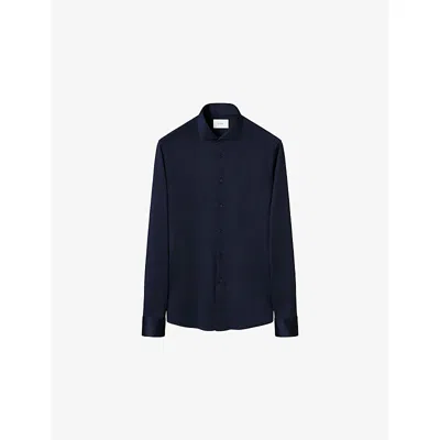 Eton Mens  Filo Di Scozia Contemporary-fit Cotton-knit Shirt In Blue