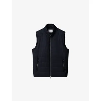 Eton Mens Navy Blue Flannel Zip Wool Vest Xxl In Black