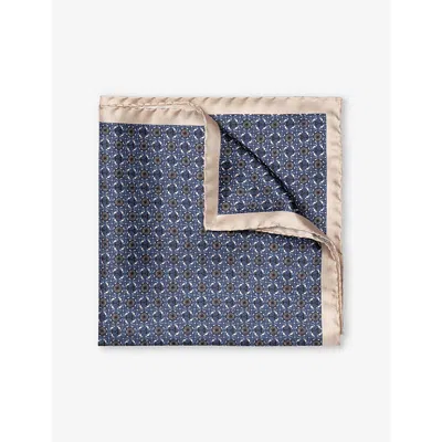Eton Mens Navy Blue Geometric-pattern Silk Pocket Squar