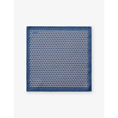 Eton Mens  Leaf-print Silk-twill Pocket Squar In Blue