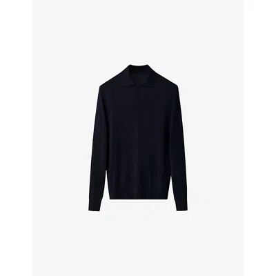 Eton Mens Navy Blue Long-sleeved Knitted Wool Polo Shirt In Black