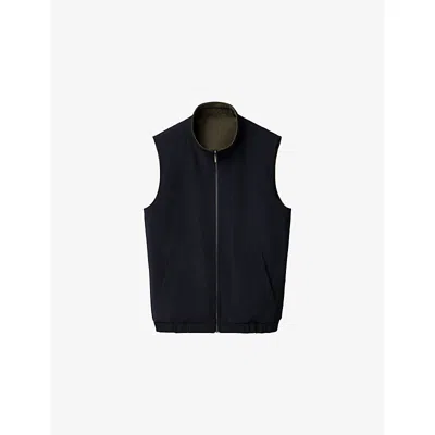 Eton Mens Navy Blue Reversible Zip-up Stretch Wool-blend Gilet
