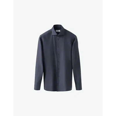 Eton Mens Navy Blue Signature Long-sleeved Cotton Shirt