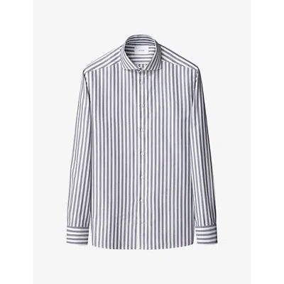 Eton Mens Navy Blue Signature Striped Slim-fit Cotton Oxford Shirt