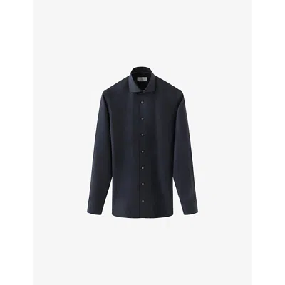 Eton Mens Solid Slim-fit Wool Shirt Navy Blue
