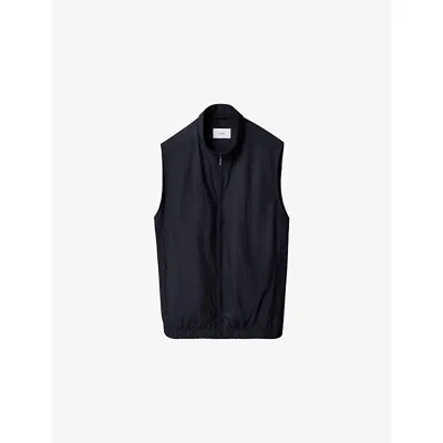 Eton Mens Stand-collar Zipped-pocket Shell Vest Navy Blue