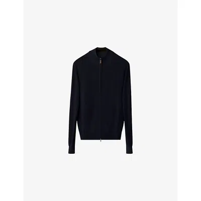 Eton Mens Navy Blue Zip-up Knitted Wool Cardigan