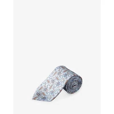 Eton Mens Paisley-print Silk Tie Light Blu In Blue
