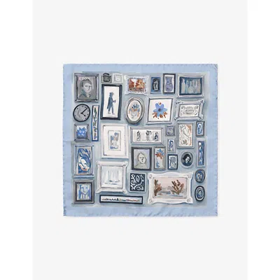 Eton Mens Portrait Silk-twill Pocket Square Blu In Blue
