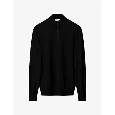 Eton Mens Quarter Zip Knitted Merino-wool Jumper Black