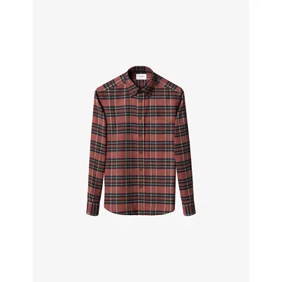 Eton Mens Red Check Signature Slim-fit Cotton Flannel Shirt In Brown