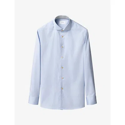 Eton Mens Signature Geometric-print Slim-fit Cotton Shirt Light Blue