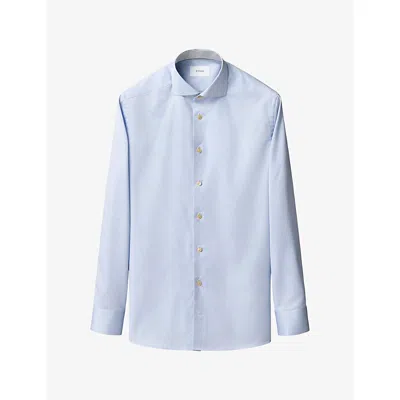 Eton Mens Signature Geometric-print Slim-fit Cotton Shirt Light Blue
