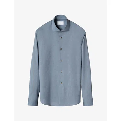 Eton Mens Solid Lighweight Cotton Poplin Shirt Dark Blue