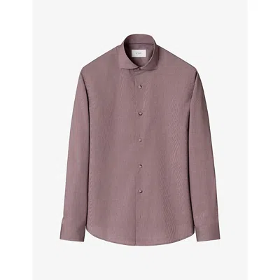 Eton Mens Solid Lighweight Cotton Poplin Shirt Dark Red