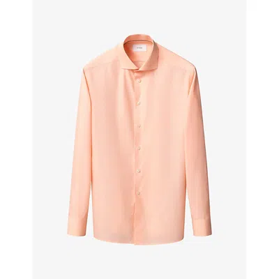 Eton Mens Spread-collar Contemporary-fit Cotton-poplin Shirt Orange
