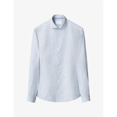 Eton Mens Striped Casual-fit Linen Shirt Light Blue