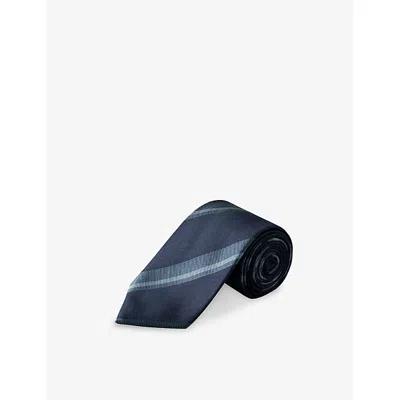 Eton Mens Striped Woven Shantung Silk Tie Dark Blue