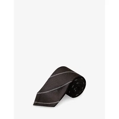 Eton Mens Striped Woven Silk Tie Brown