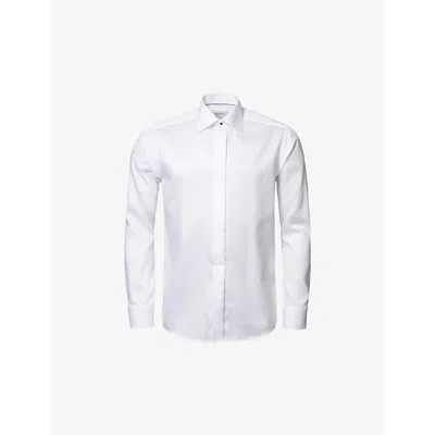 Eton Mens White Cutaway-collar Rounded-cuff Slim Contemporary-fit Cotton-dobby Tuxedo Shirt