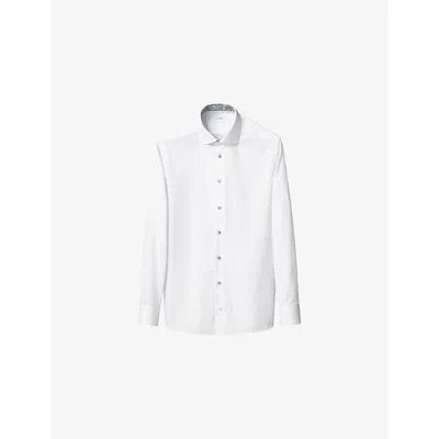 Eton Mens  Floral-trim Contemporary-fit Cotton Shirt In White