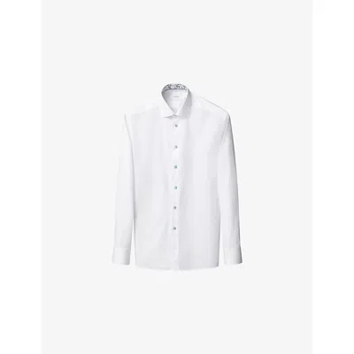 Eton Mens White Floral-trim Contemporary-fit Cotton-twill Shirt