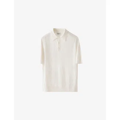 Eton Mens White Raglan-sleeve Regular-fit Linen And Cotton-blend Knitted Polo Shirt