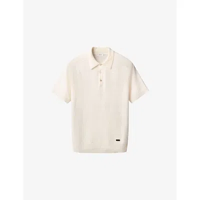 Eton Mens White Short-sleeve Fine-knit Cotton And Linen Polo Shirt In Neutral