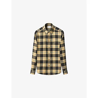 Eton Mens  Checked Casual-fit Cotton-flannel Shirt In Yellow