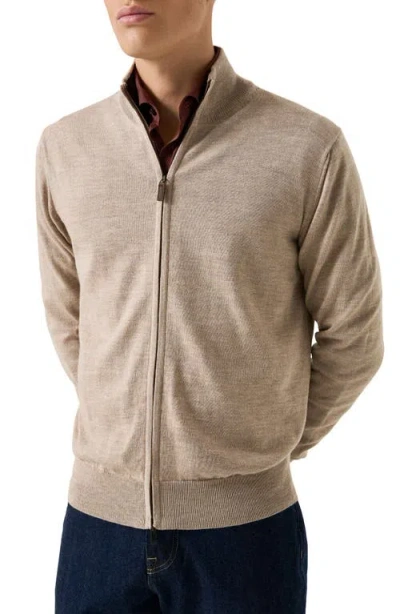 Eton Mens Beige Zip-up Knitted Wool Cardigan In Neutral