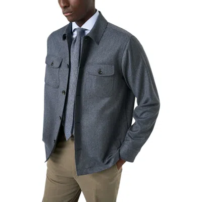 Eton Merino Wool Flannel Overshirt In Blue