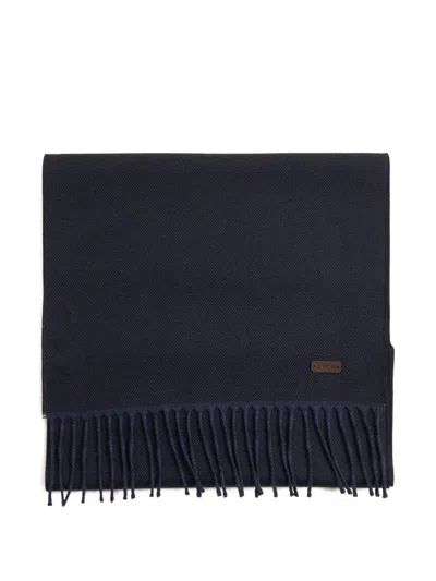 Eton Merino-wool Fringed Scarf In Blue