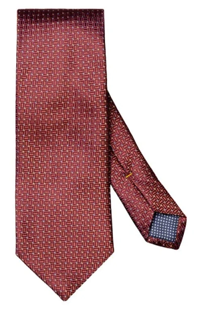 Eton Micro Geometric Silk Tie In Burgundy