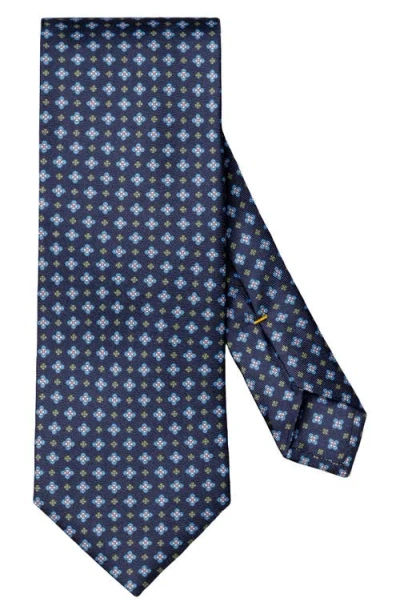 Eton Navy Blue Floral Print Silk Twill Tie