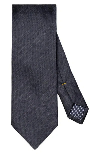 Eton Navy Blue Solid Linen & Silk Tie In Red