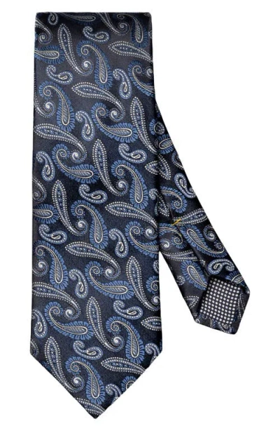 Eton Navy Paisley Silk Jacquard Tie In Blue