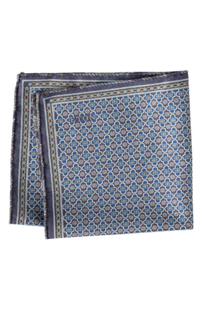 Eton Navy Quatrefoil & Paisley Reversible Wool Pocket Square In Gray