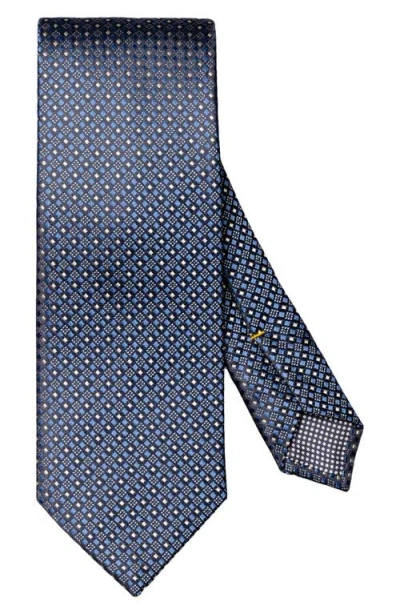 Eton Neat Geometric Pattern Silk Tie In Blue