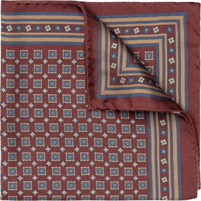 Eton Neat Medallion Print Silk Pocket Square In Medium Red