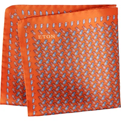 Eton Orange Pineapple Print Silk Twill Pocket Square In Purple
